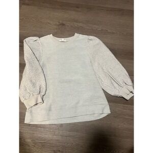 Splendid Collection Womens Light Gray Puff Sleeve Textured Knit Sweatshirt Small